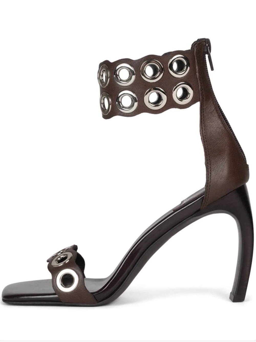 Wrenly Brown Grommet Ankle-Strap High Heel Sandals